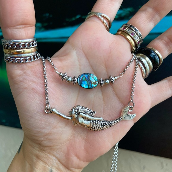 Mermaid abalone necklace . Double layer necklace with genuine blue abalone shell - Picture 9 of 15